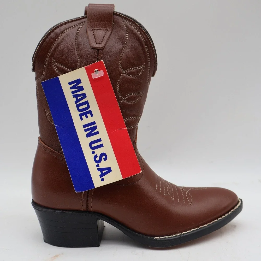 Acme Cowboy Boots Kids Size 10 D Vintage Brown Leather Made in USA NIB 2406